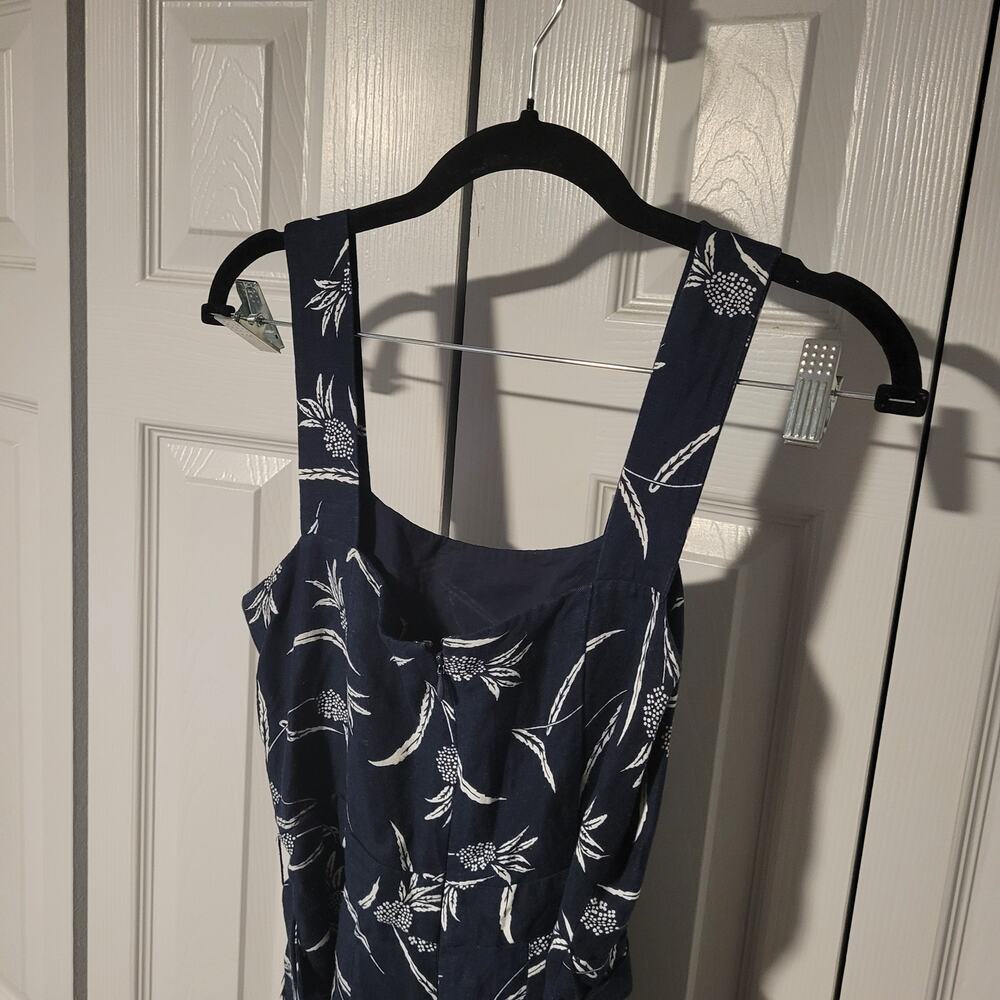 Modern Classic Ann Taylor Petite Wide Leg Cotton Linen Jumper Size 2 Floral Navy - Picture 2 of 11